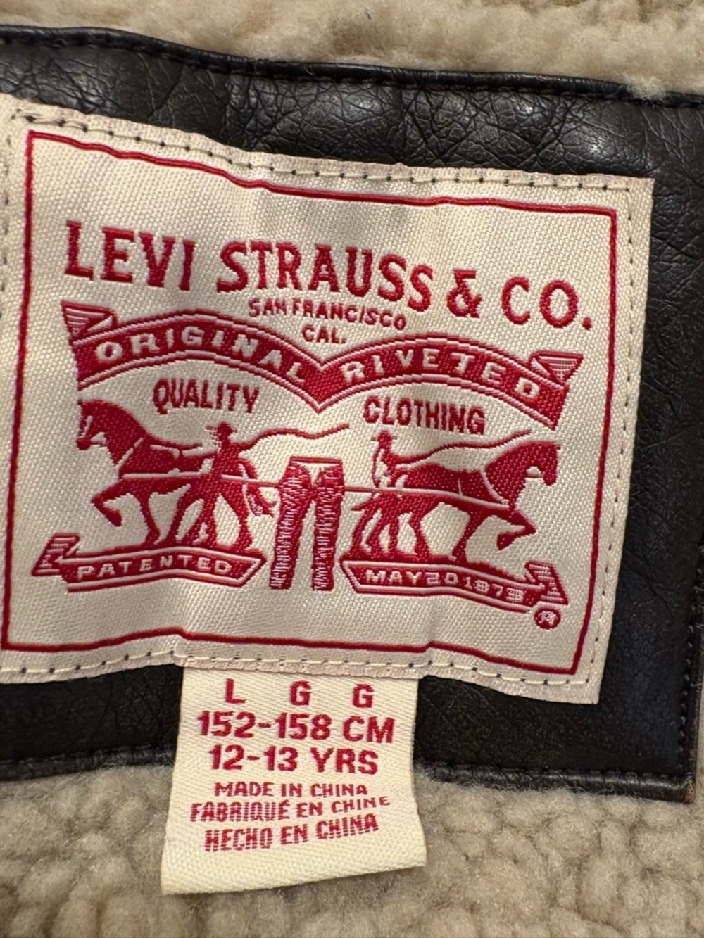 Levi's Dark Brown Faux Leather Bomber Jacket Coat Sherpa lined size large 12/13 - Picture 4 of 5